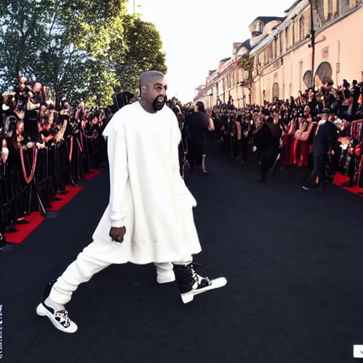 Kanye West In A Dress Walking Down A Red Carpet, Fashionista... — Stable Diffusion AI Prompt: kanye west in a dress walking down a red carpet, fashionista!!, red carpet, [ 4...