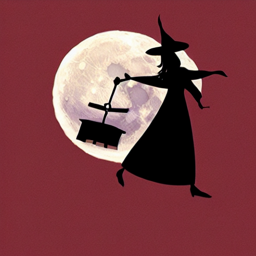 Witch Flying. Her Hands Grasp The Broom Tightly As She Rides...
