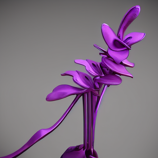 A Purple Biomechanical Orchid Flower Made Of Metal, Reflecti...