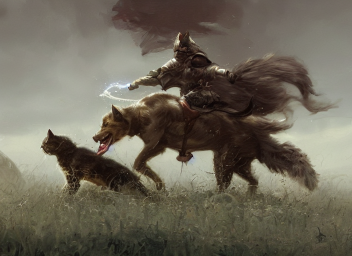 Painted Closeup Of Fantasy Medieval Battlefield, Cute Kitten...