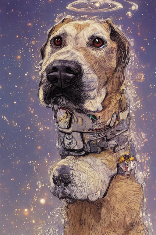 Masterpiece Portrait Of A Dog On Space , Artgerm, Anthropom... — Stable Diffusion AI Prompt: masterpiece portrait of a dog 🐶 on space 🌌, artgerm, anthropomorphic, hyper de...