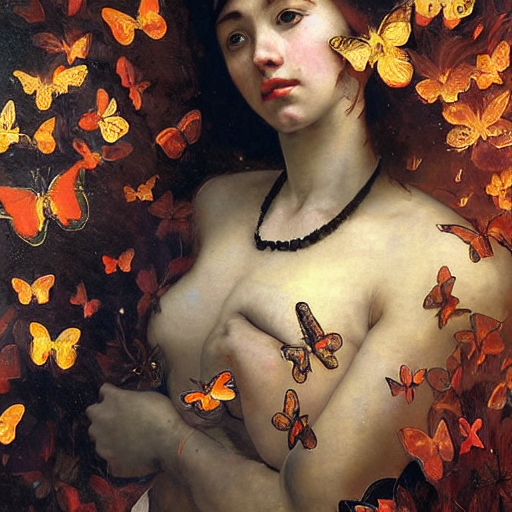 Butterflies Exploding Out A Girls Head, Smoke, Flames, Full...