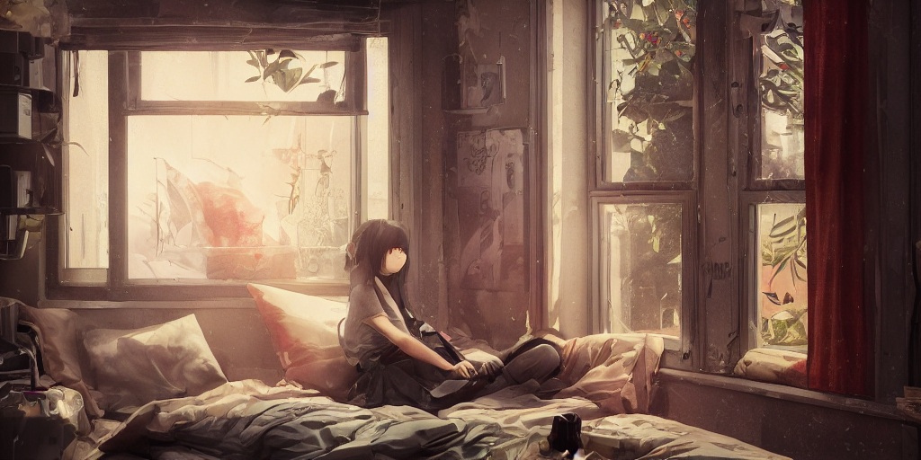 At Looks Out The Window Inside A Cozy Room - Dramatic Comple...