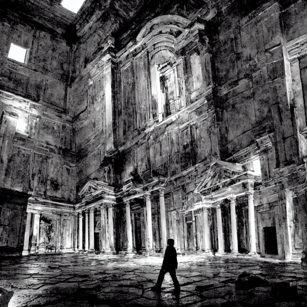 Pov One Man Walking In A Giant Ancient Ballroom Neoclassical...