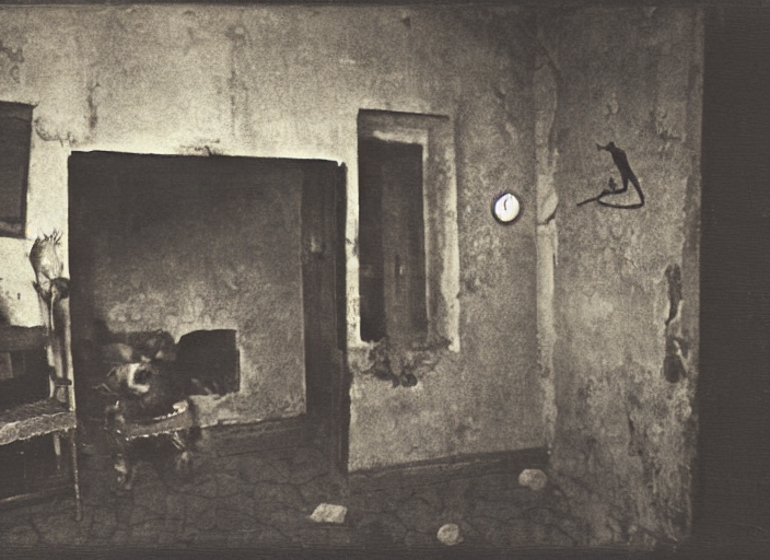 Medium Shot, Satanic Ritual In A Very Old House With A Chimn...