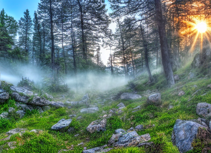 Mountain Meadow Grotto, Scenic Sunrise, Hdr, Photorealism, M...