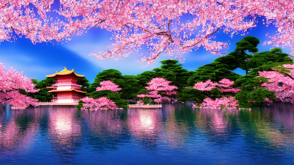 Magic Palace, Sakura Island, Paradise, White, Pink, Luminous...