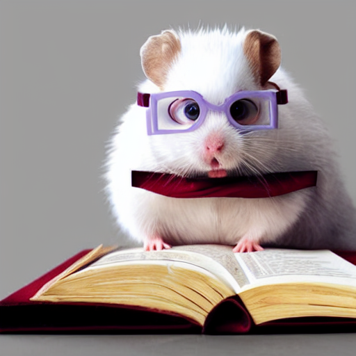 White Hamster With Harry Potter S Glasses, Studying A Giant...