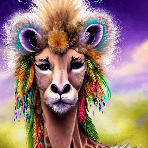 Cute Fluffy Baby Lion Giraffe Hybrid Mixed Creature Characte...
