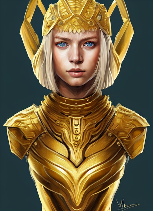 Golden Armor Full - Body Portrait Of Slavic Young Woman Warr...