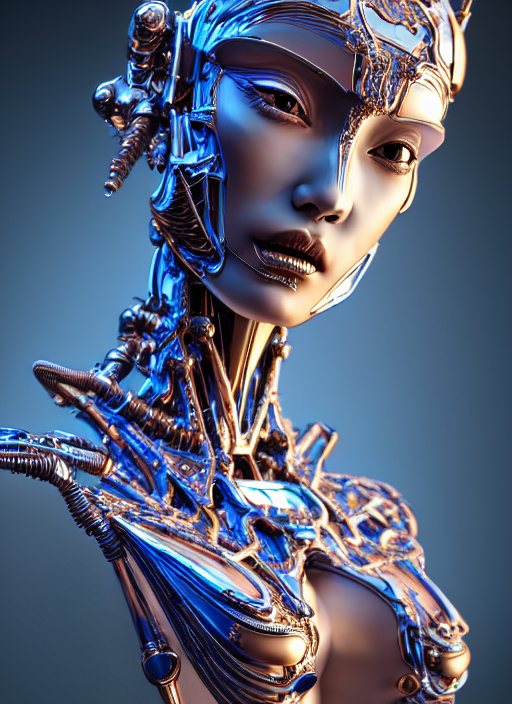 Portrait Of Nymp Dancer Ceramic Iridiscent Biomechanical Div...