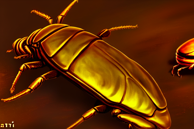 A Very Close - Up Golden Beetle, In Concept Art Of Main Menu...