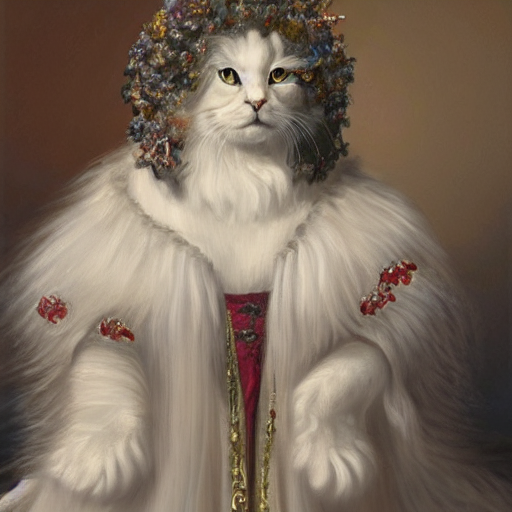 Portrait Of Beautiful Long Haired Fluffy White Cat With Flow...