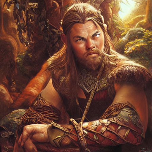An Elven Warrior Looking Like Leonardo Dicaprio Resting In A...