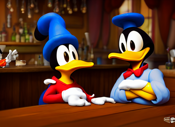 Grumpy Donald Duck And Duffy Duck Sitting In A Bar, Fantasy,...