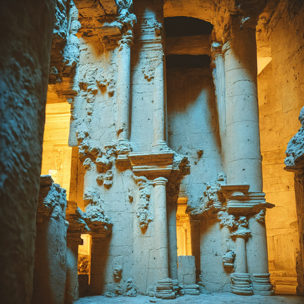 Pov One Man In A Giant Ancient Neoclassical Buildings, Light...
