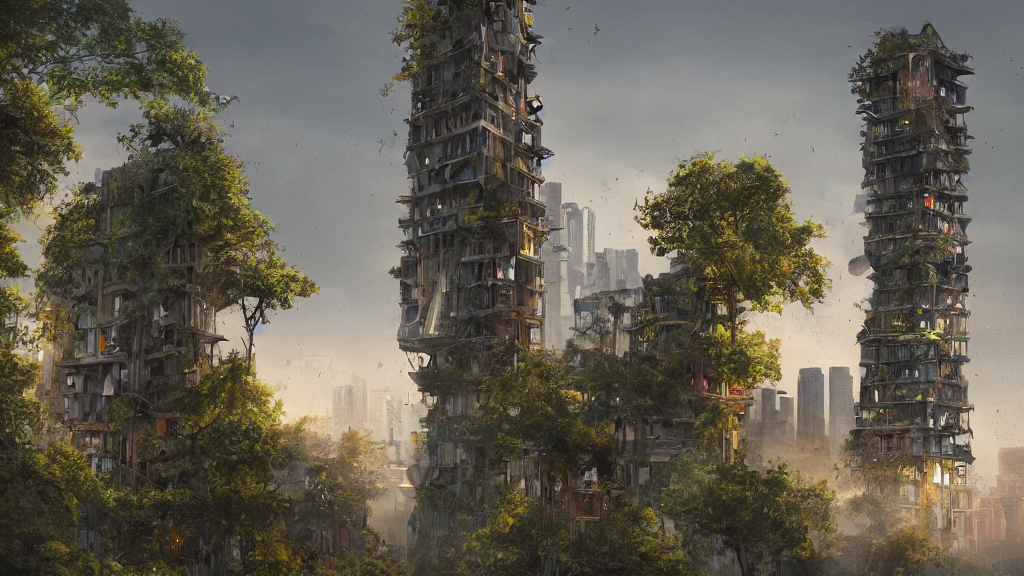 Urban Overgrown Tower About To Collapse, Unsteady With Water...