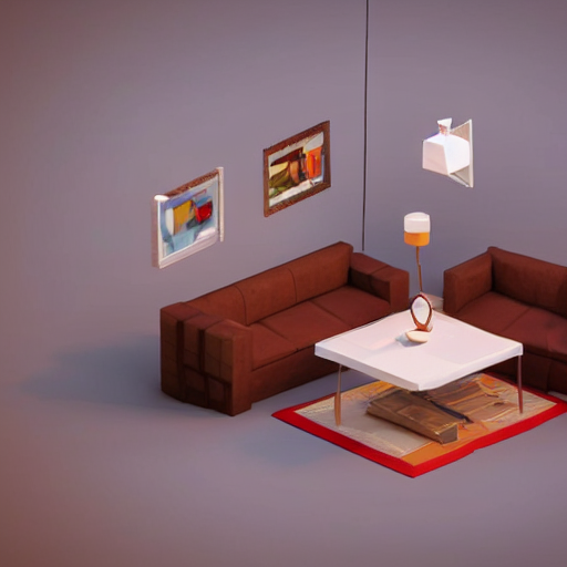 A Living Room With A Couch, Chair And Lamp, A 3 D Render By...