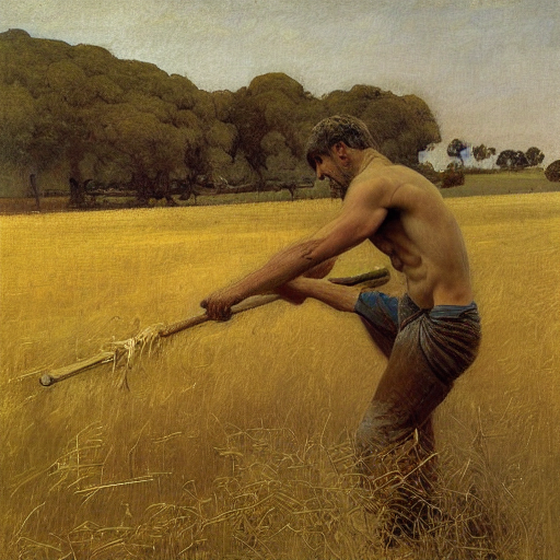 Painting Of A Man Farmer At Work In The Field, By Steve Hust...