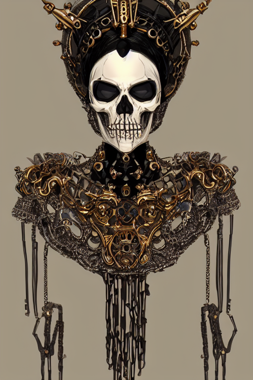 Humanoid Skeleton Black Eyes Sharp Facial Features Slende...