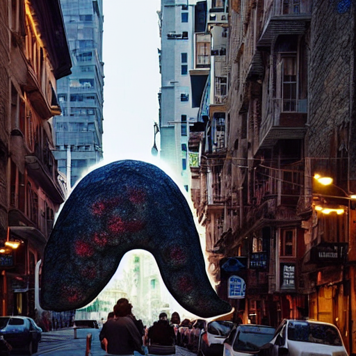 A Photograph Of A Huge Giant Amoeba In A City Street