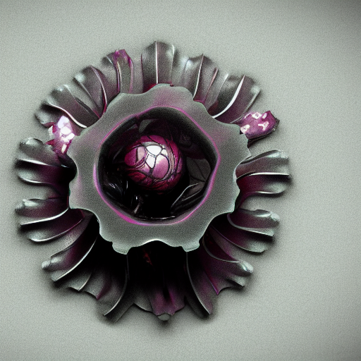 A Biomechanical Hibiscus Flower Made Of Metal, Reflective Oc...