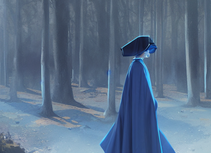 Oil Matte Painting, Sitting Witch In Blue Robes And Hat Knoc...
