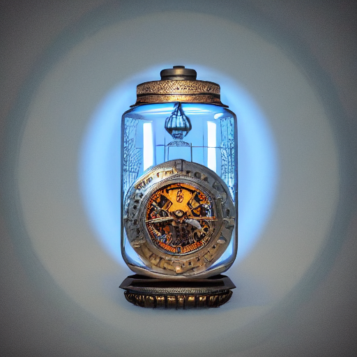 Aztec Steampunk Pocketwatch Owl Inside A Glass Jar Buried In...