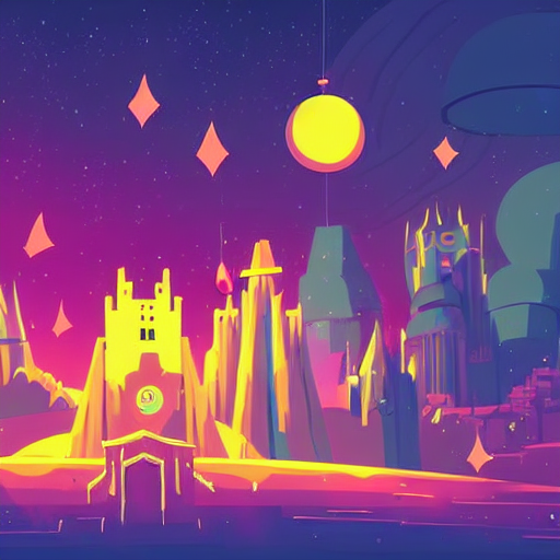 A Tiny Medieval City Suspended In Space With Many Stars In T...