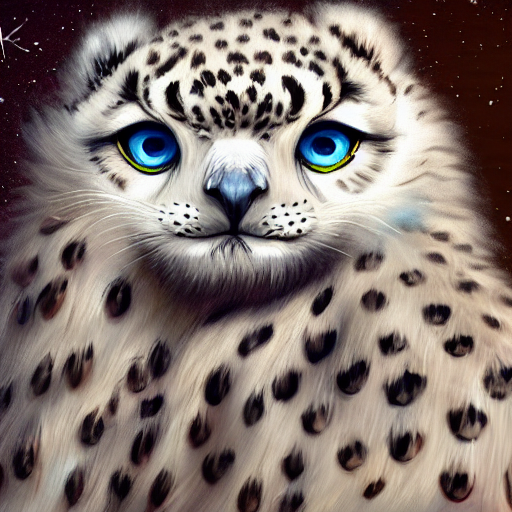 Cute Fluffy Baby Snow Leopard Snowy Owl Hybrid Mixed Creatur...