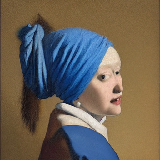Oil Painting By Vermeer Of A Highland Cow Wearing A Blue Tur...