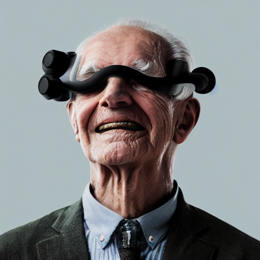 A Scary Dystopian Science Fiction Image Of A Smiling Old Man...