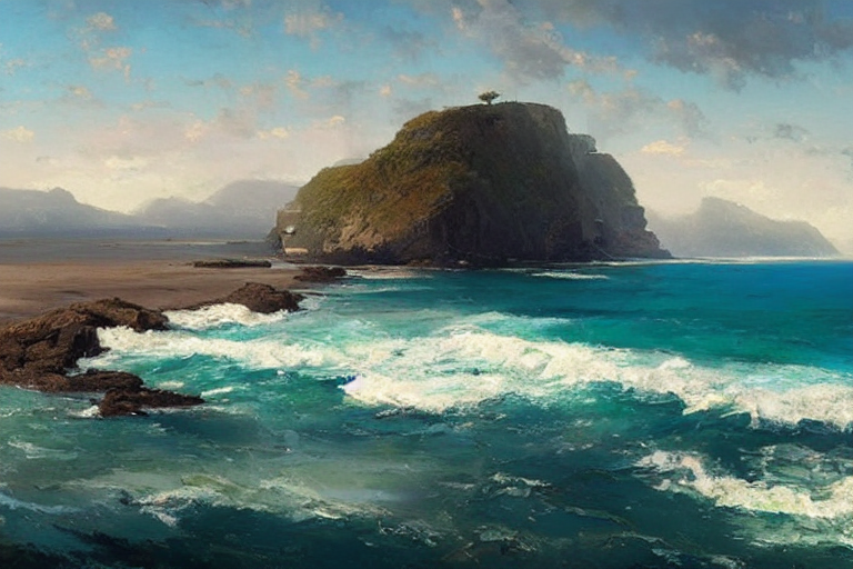 A Beautiful Coastline, Majestic Beaches, Oil Painting, By Gr...