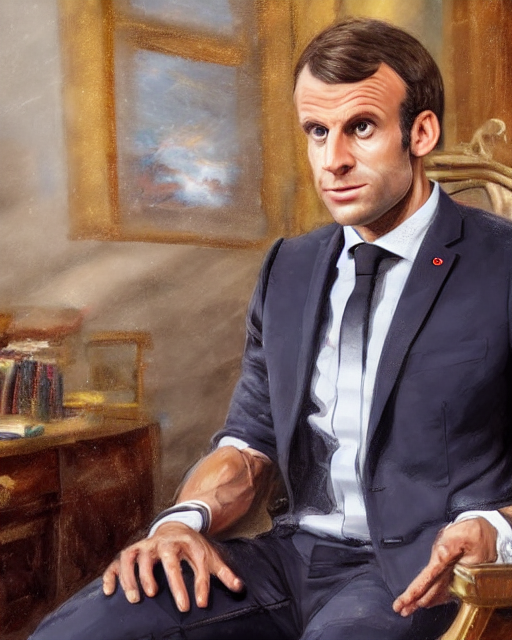 Emmanuel Macron In His Office, Herculean, Bulging Muscular F...