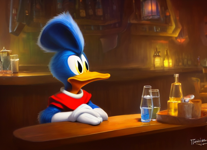 Grumpy Donald Duck Sitting In A Bar, Fantasy, Concept Art, A...