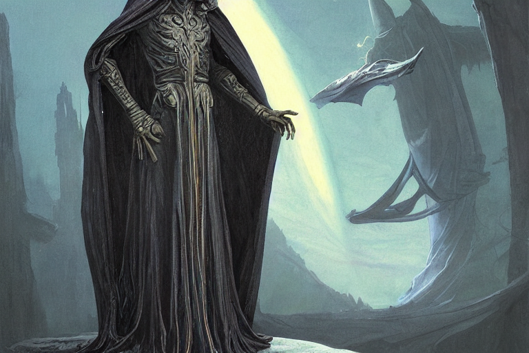 A Tall And Thin Hooded, Robed Gray - Skinned Alien Space Elf...