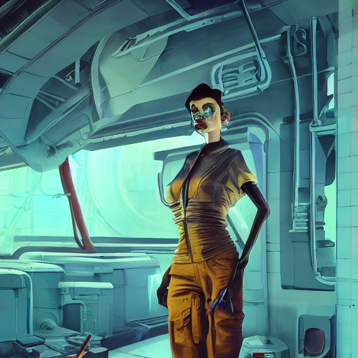 A Beautiful Painting Of Atompunk Girl By Nekro And Pascal Bl...