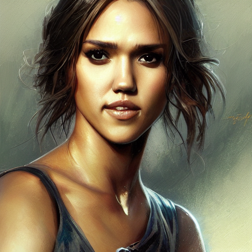 Photo Of Jessica Alba With Simple Smile Paint Detailed Digit...