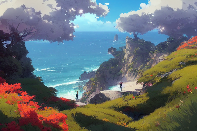Beautiful Biarritz Landscape, Illustration, Concept Art, Pix...