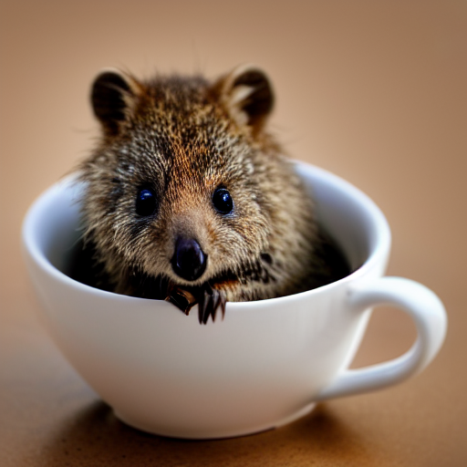 Baby Quokka In A Teacup, Photography, Minimalistic, 8 K — Stable Diffusion AI Prompt: baby quokka in a teacup, photography, minimalistic, 8 k