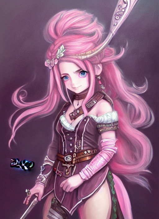 A Portrait Of Girl Bard In Pink Hero Costume, Fantasy, Dunge...