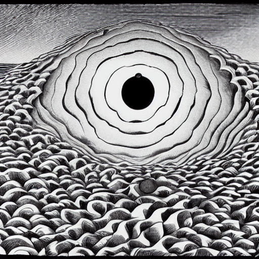A Black And White Drawing Of A Road Splitting The Ocean And...
