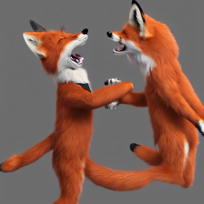 Cute Fox In Suit Dancing In Disco, Photorealistic Rendering,...