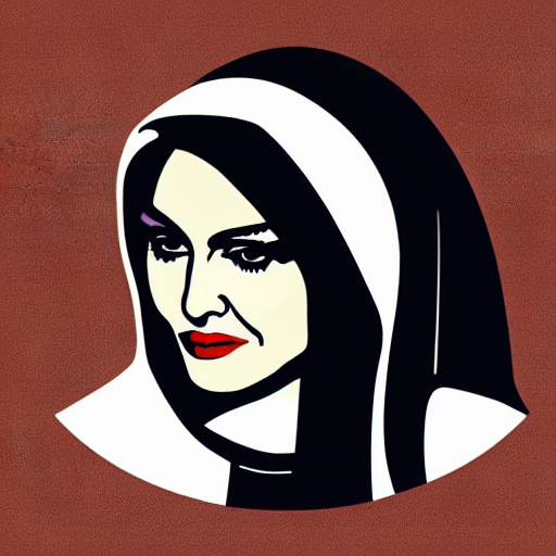 A Brand Logo Of Singer Madonna As A Catholic Nun, Stylized L...