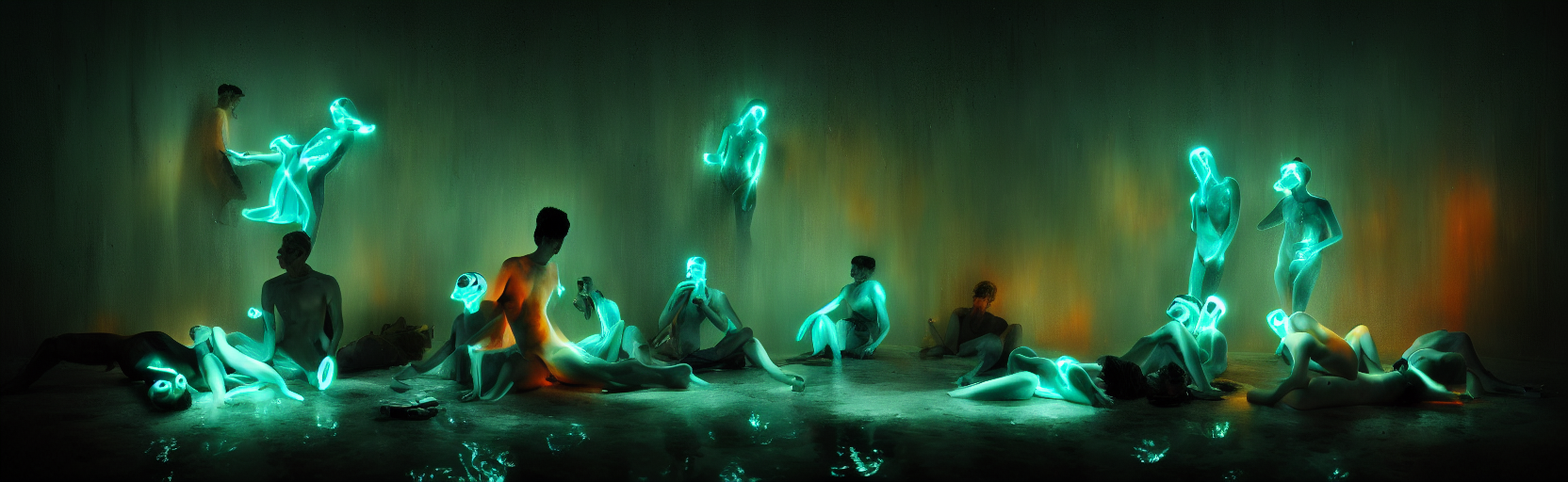 Whimsical Bioluminescent Glowing Plankton Creatures Sitting...