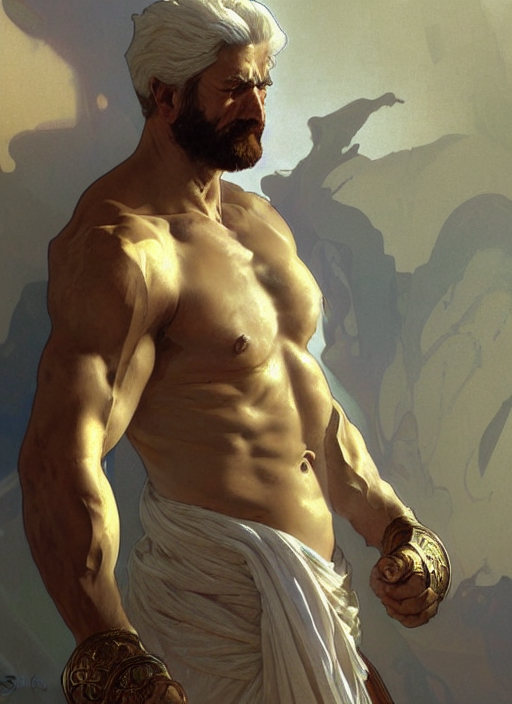 Painted Back Portrait Of Rugged Zeus Greek God By Greg Rutko...