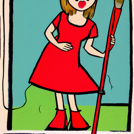 6 0 S Style Cartoon Drawing Of A Cute Younger Woman With Her...