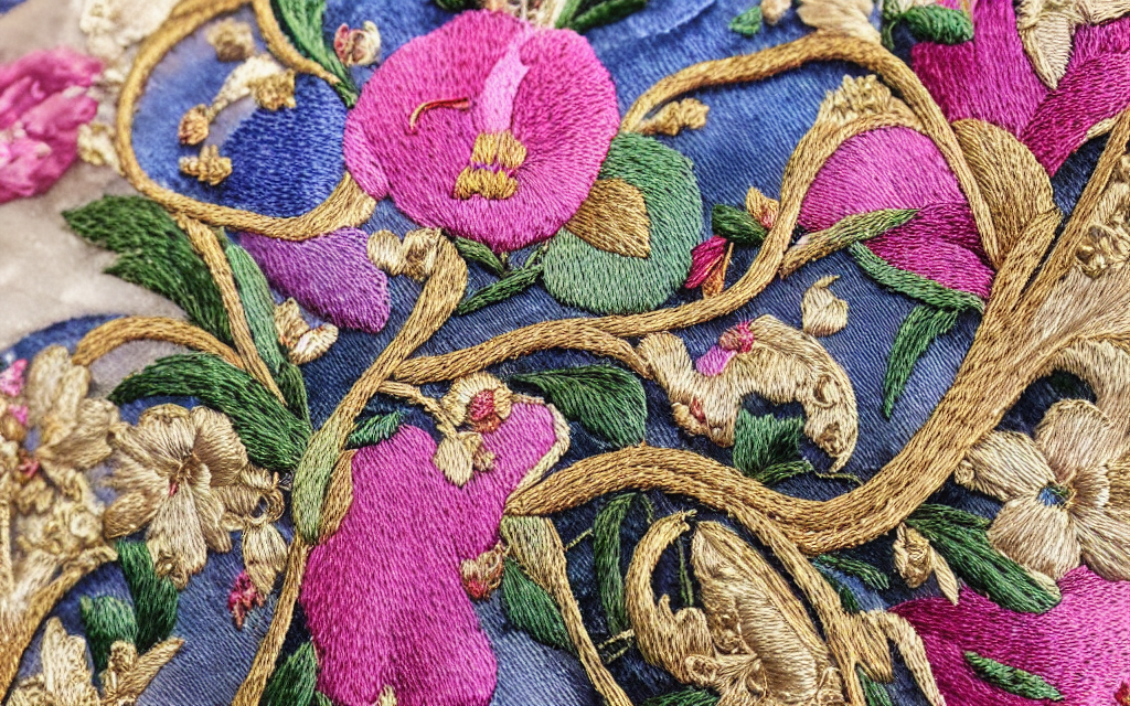 Beautiful Elaborate Ornate Silk Ribbon Embroidery On Velvet,...