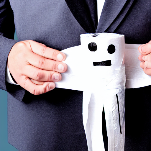 A Businessman With Hands Made Of Toilet Paper