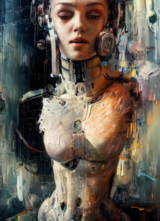 An Attractive Young Cybernetic Female, Highly Detailed Oil P...